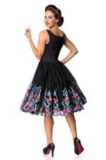 Damen Vintage Kleid mit gesticktem Blumenrock schwarz