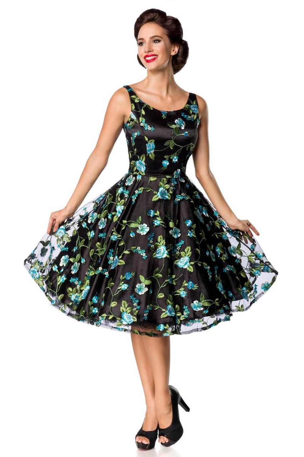 Damen Vintage Kleid  Blumenkleid schwarz-blau