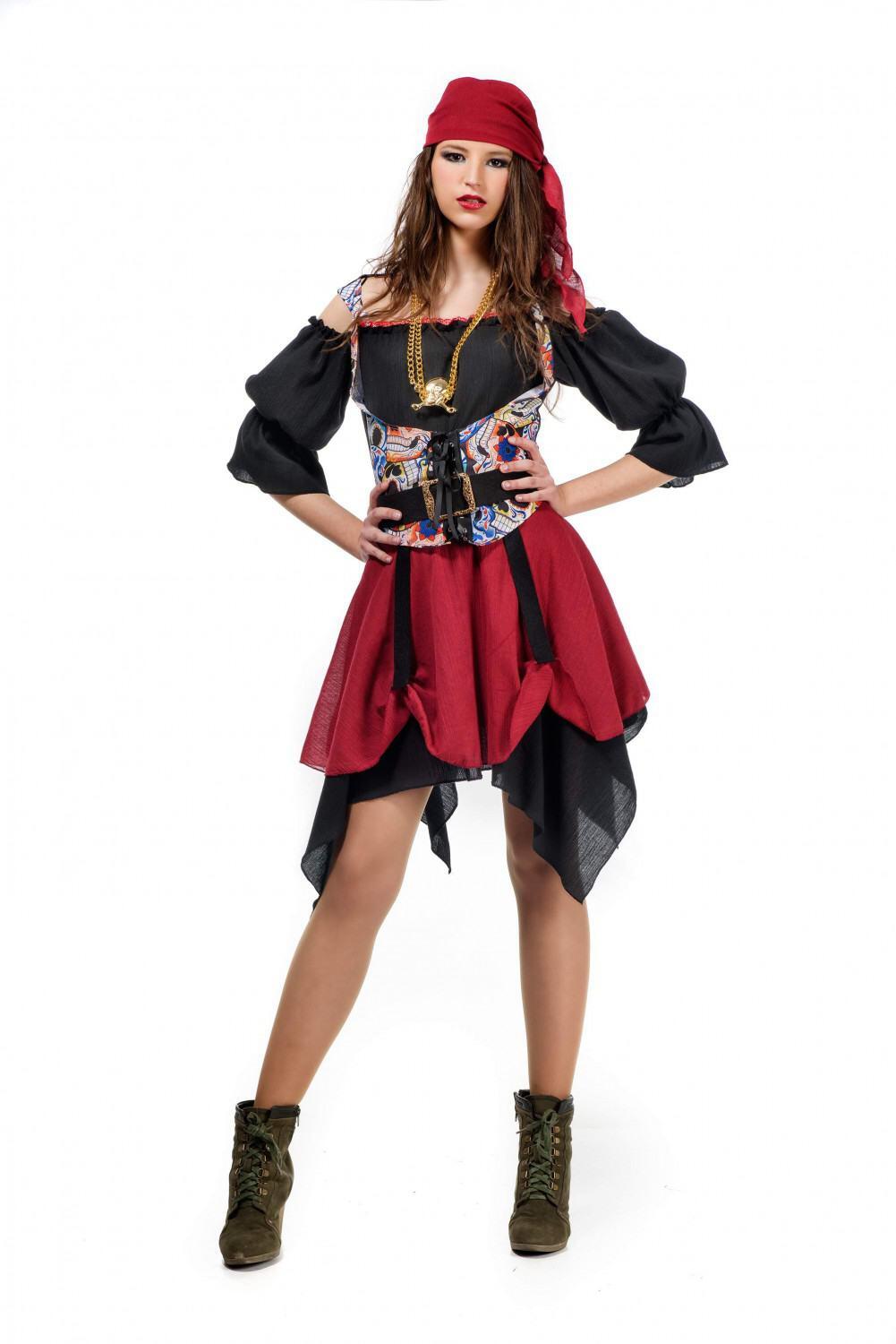 Karneval Halloween Damen Kost&uuml;m Piratin Tag der Toten