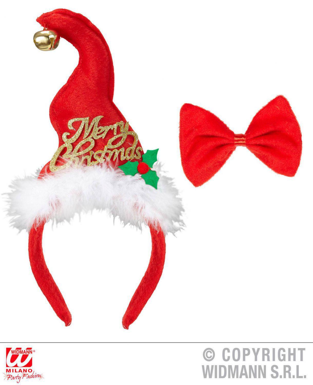 Weihnachten Haarreif Mini-Weihnachtshut mit Gl&ouml;ckchen und Fliege