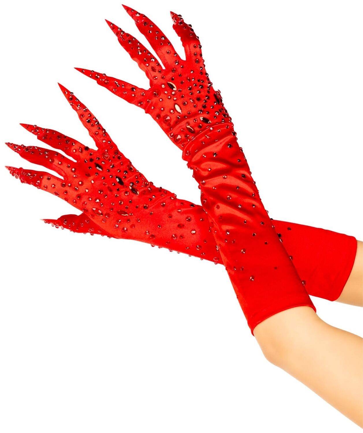 Leg Avenue Karneval Halloween Klauen Handschuhe mit Strass rot