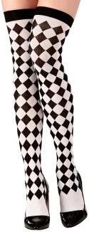 Karneval Damen Strümpfe Overknee Harlekin schwarz weiß