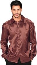 Karneval Fasching Herren Satin Hemd 70er Disco braun