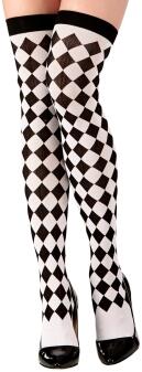 Karneval Damen Strümpfe Overknee Harlekin schwarz weiß