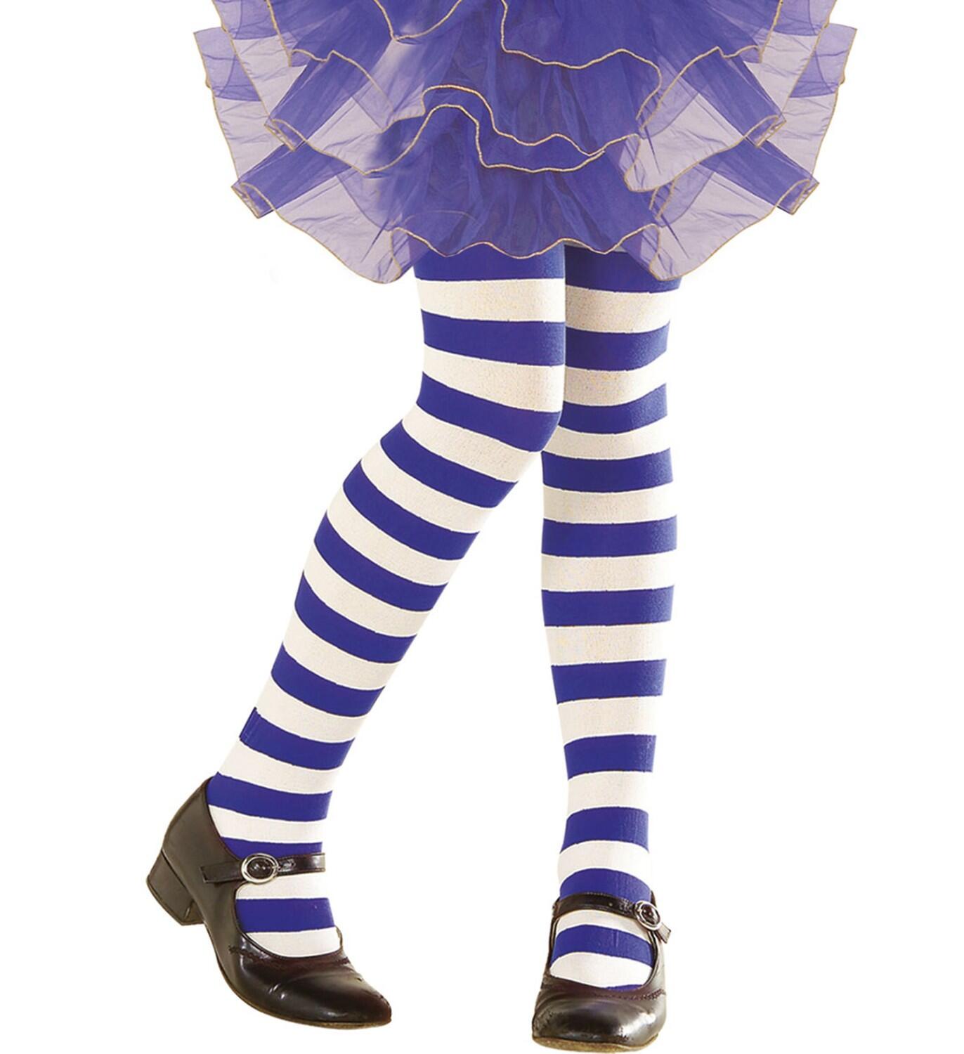 Karneval Kinder Strumpfhose Ringel gestreift blau-wei&szlig;