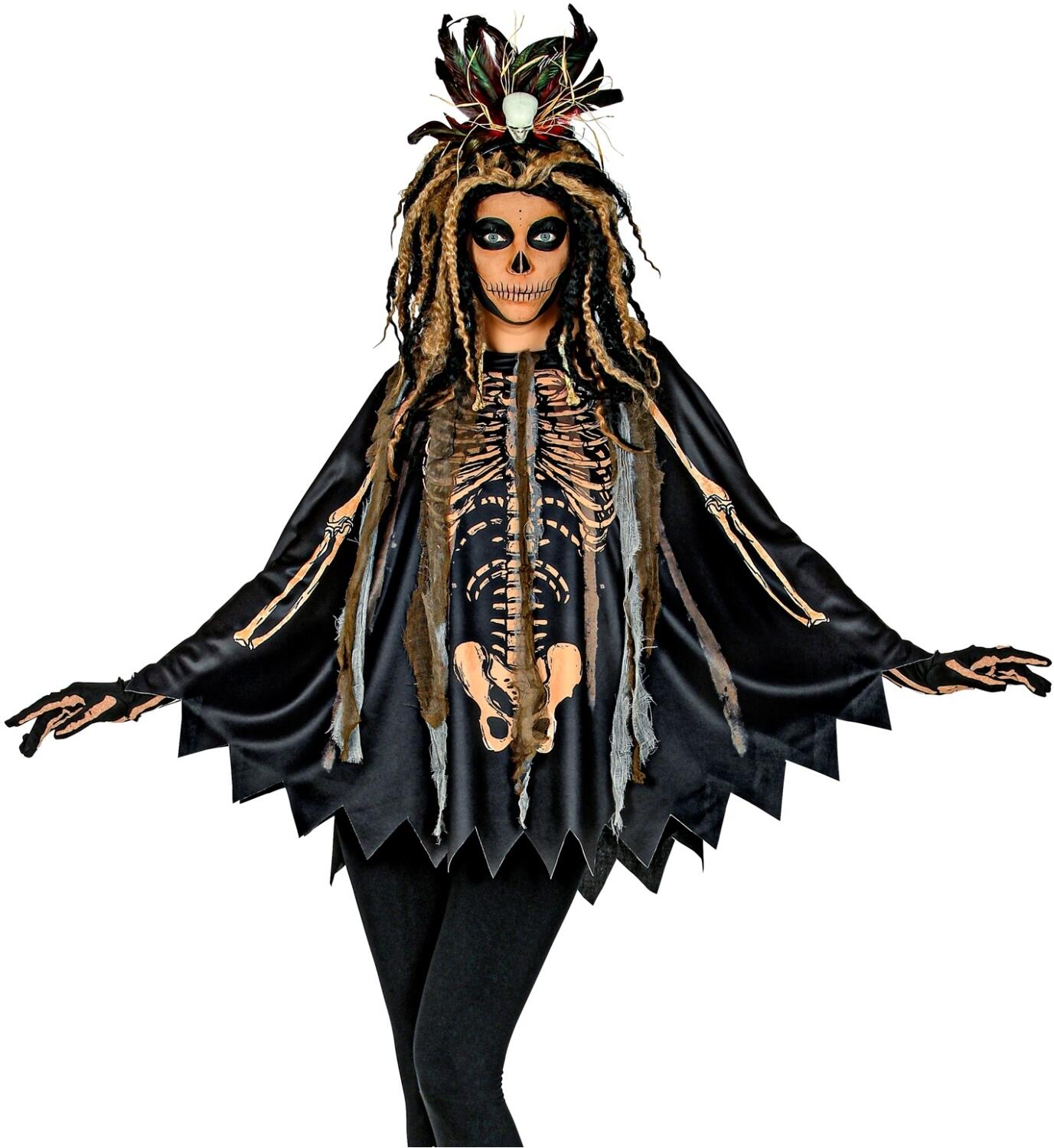 Karneval Halloween Damen Kostüm Voodoo Priesterin Poncho