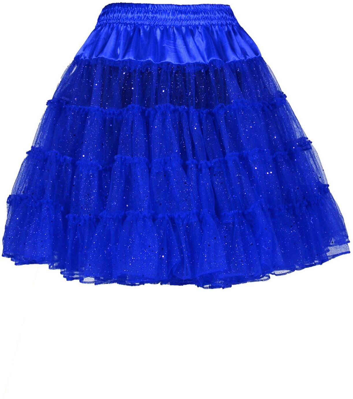 Thetru Karneval Damen Petticoat Tüllrock Glitzer blau