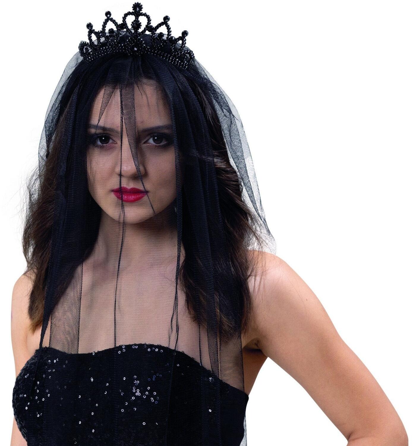 Karneval Halloween Gothic Schleier mit Diadem schwarz