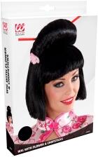 Karneval Damen Per&uuml;cke Geisha mit Blumen und St&auml;bchen