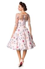 Damen Vintage Kleid mit gestickten Blumen rosa