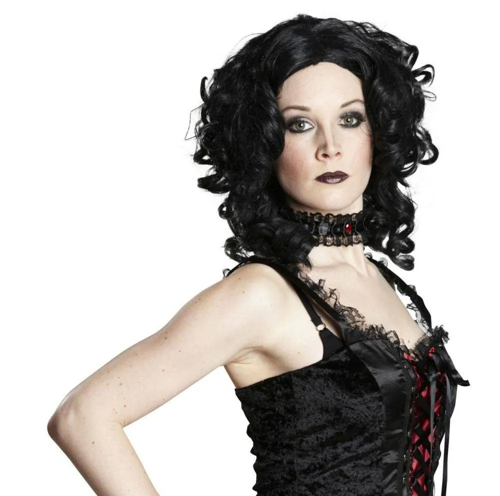 Karneval Halloween Damen Per&uuml;cke Gothic Edwardina schwarz