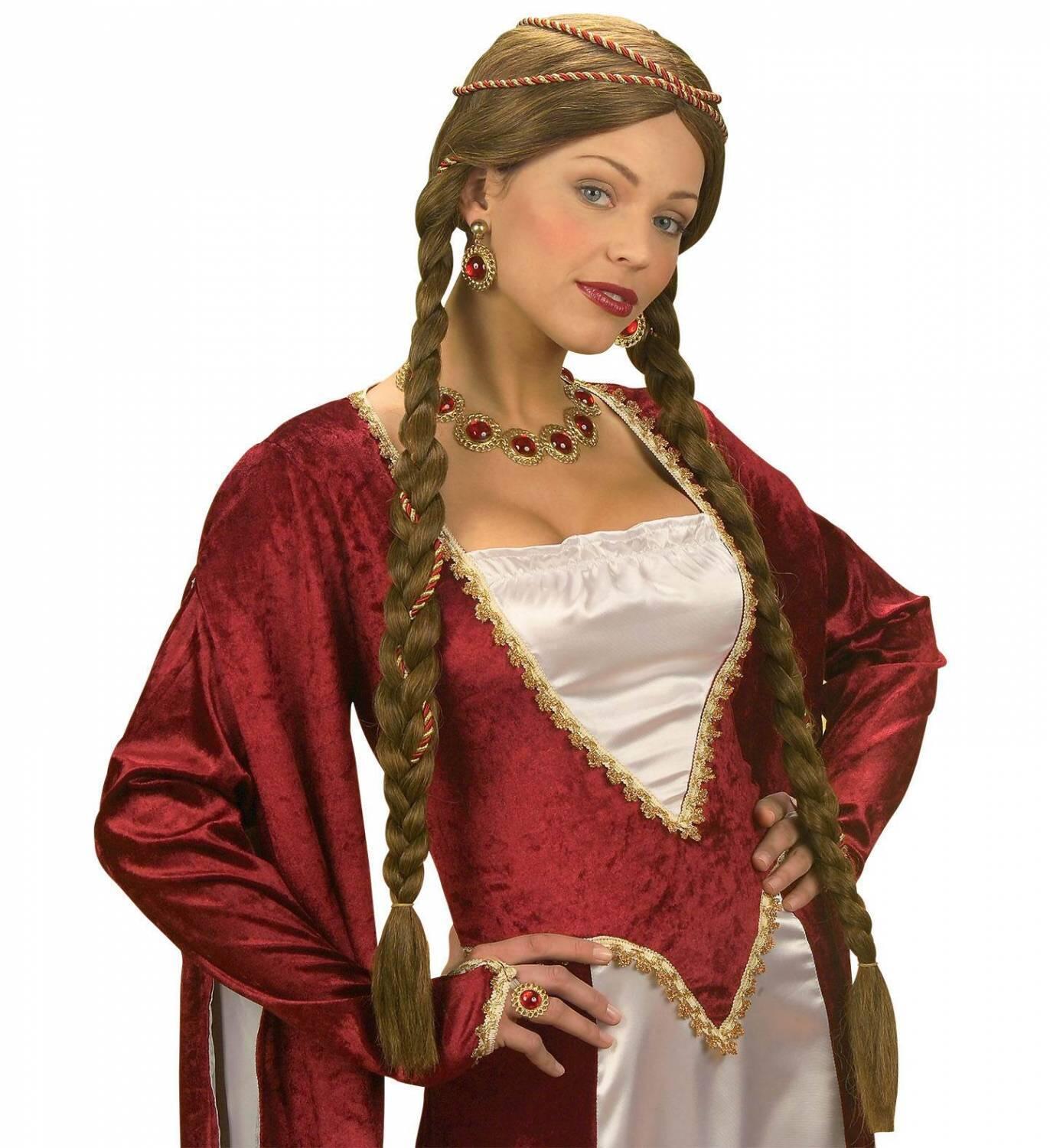 Karneval Damen Per&uuml;cke Renaissance K&ouml;nigin braun