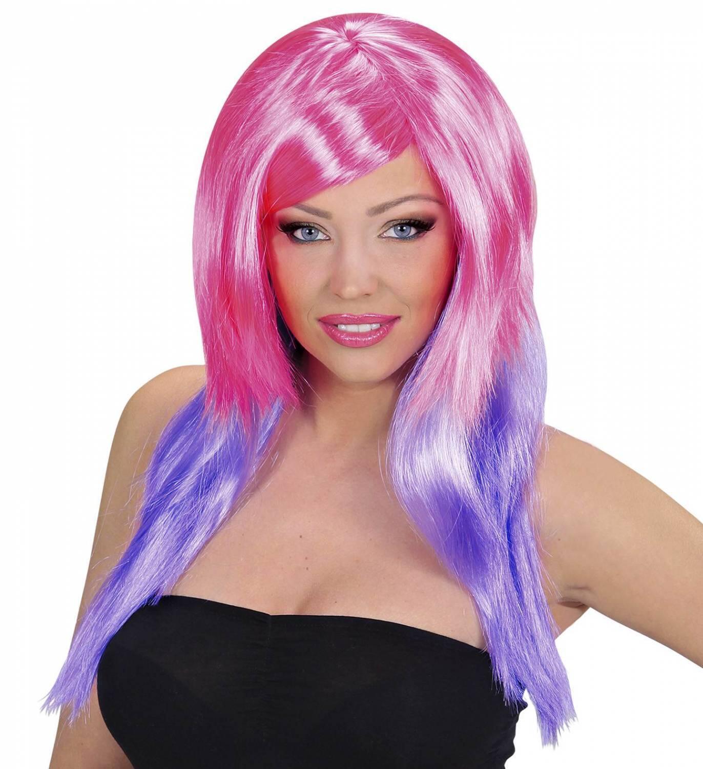 Karneval Damen Per&uuml;cke zweifarbig pink-violett