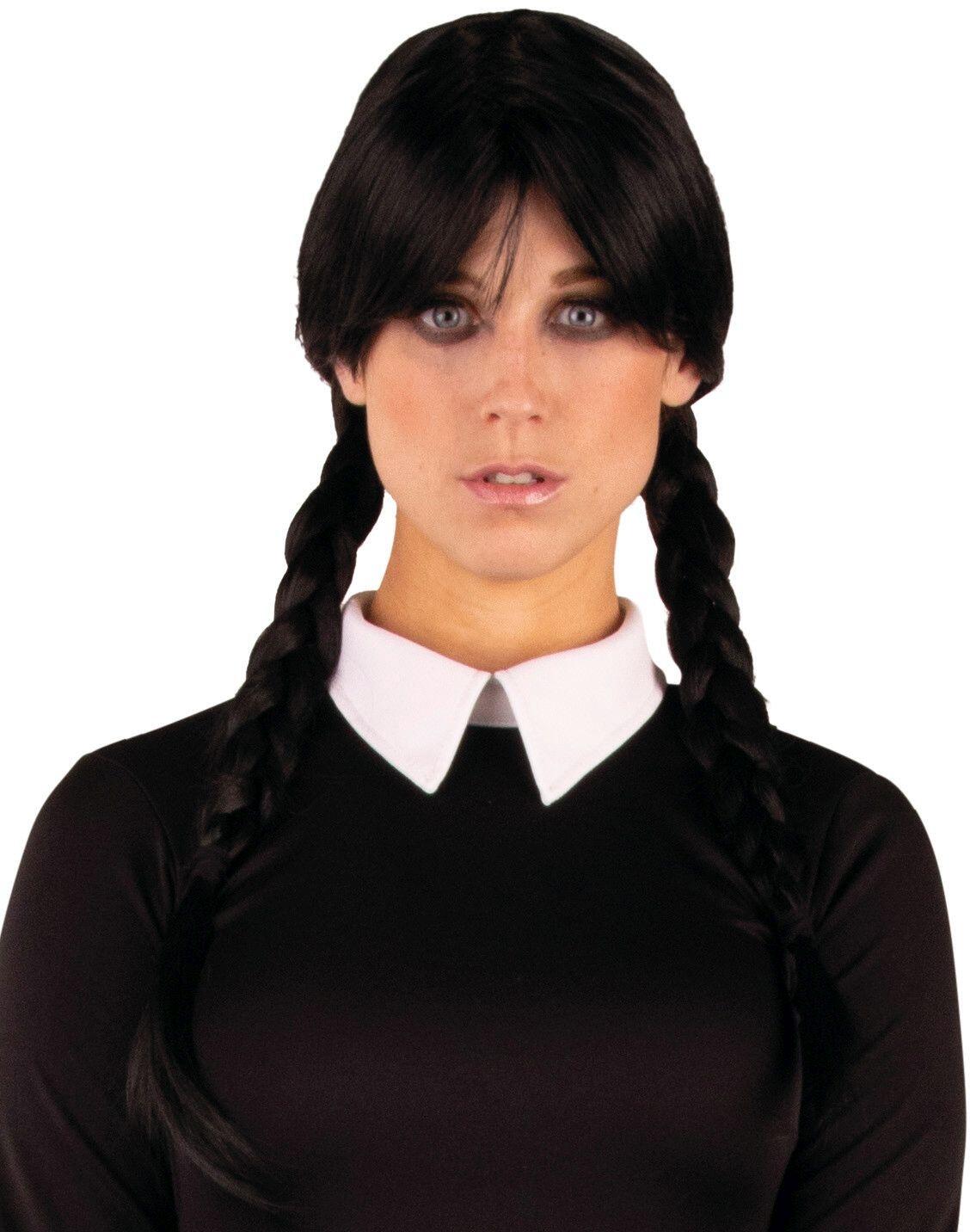 Karneval Halloween Damen Zopf Per&uuml;cke schwarz