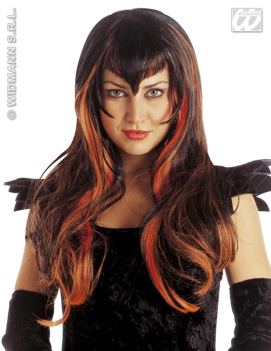 Karneval Halloween Damen Perücke Samantha Farbwahl - Schwarz / Orange