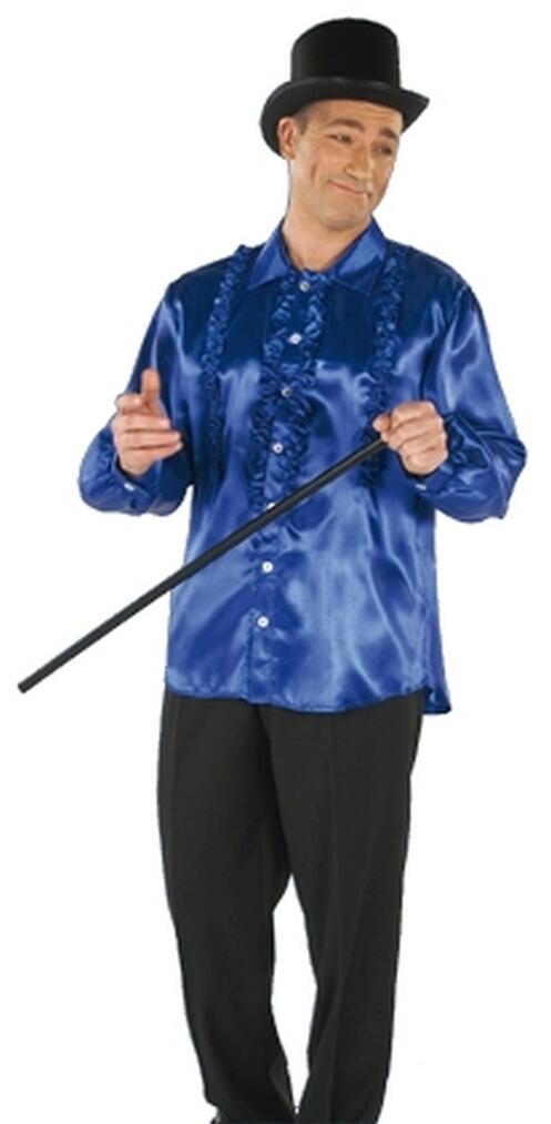 Karneval Herren Satin-Hemd R&uuml;schen blau