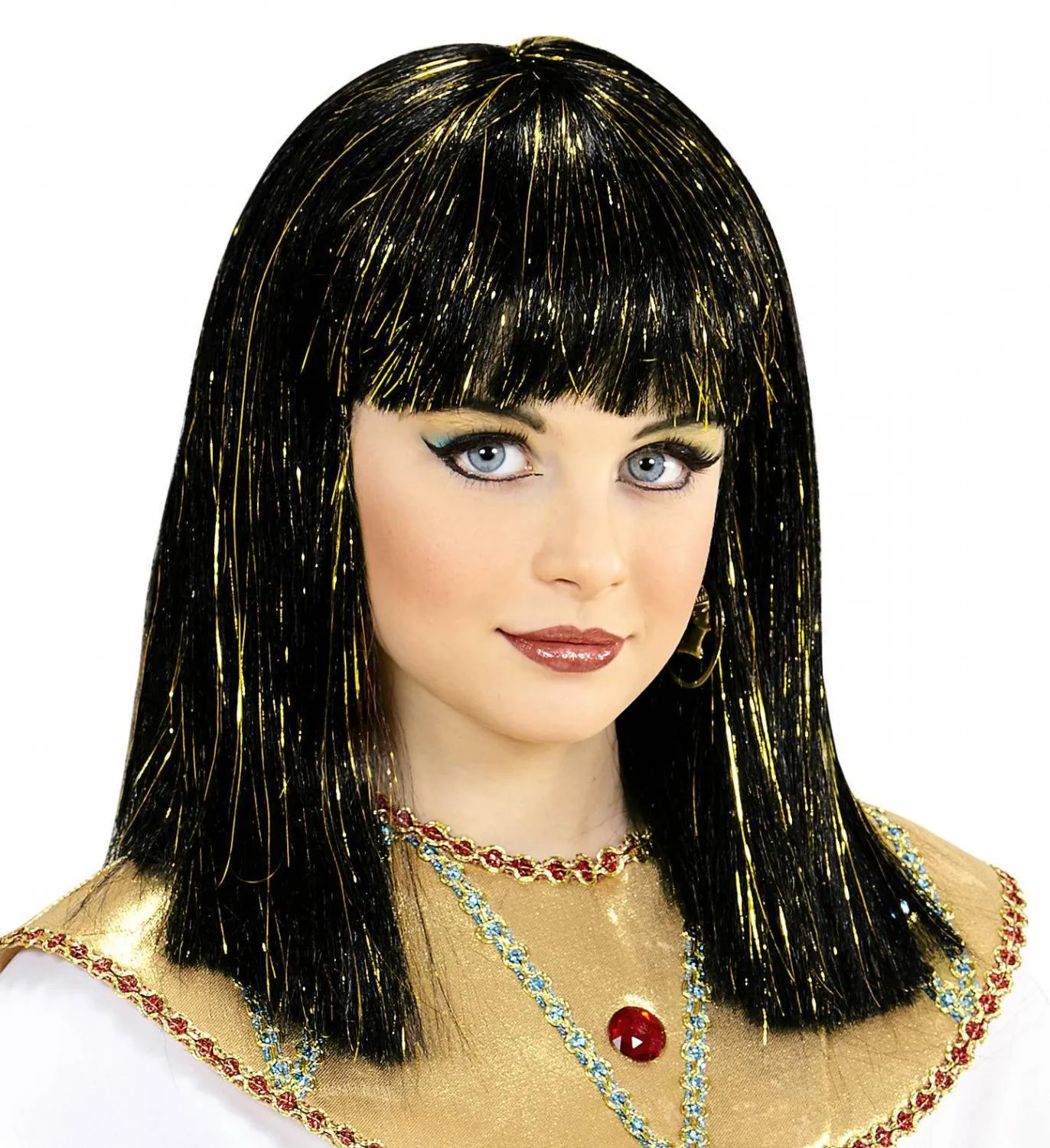 Karneval Kinder Per&uuml;cke Cleopatra Lametta