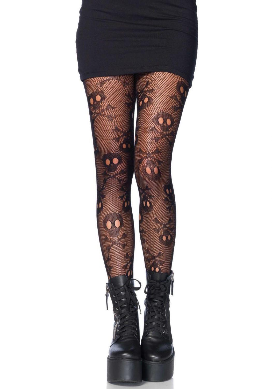 Leg Avenue Karneval Damen Netz Strumpfhose Piraten-Sch&auml;del