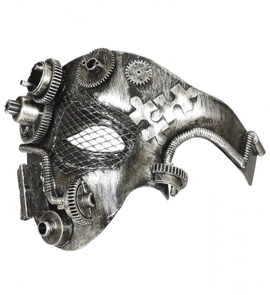 Karneval Maske Steampunk asymmetrisch Farbwahl - Silber