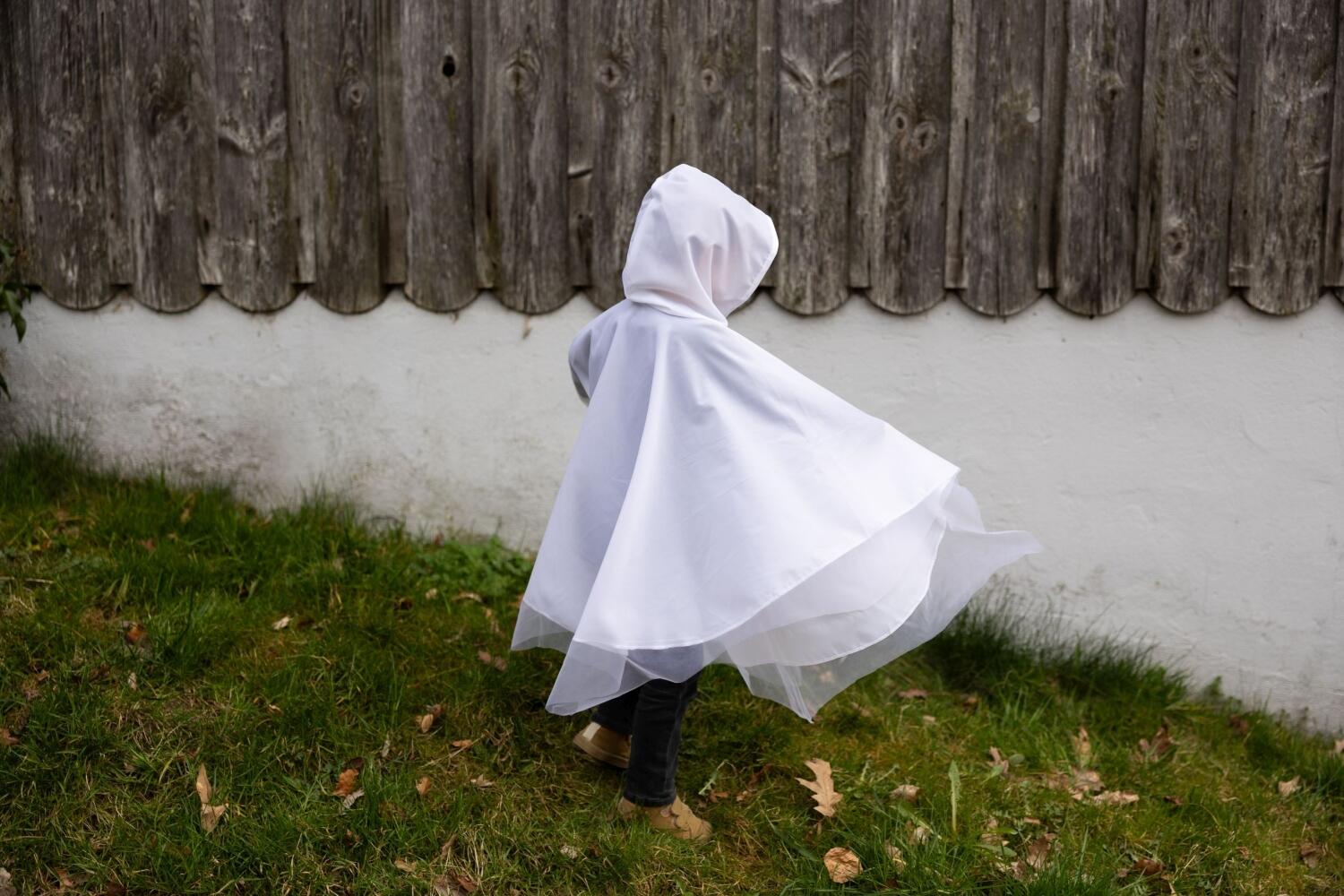 Karneval Halloween Kinder Kostüm Geister Poncho weiß