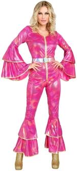 Karneval Damen Kostüm 70er Disco Jumpsuit pink
