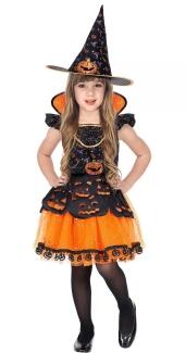 Karneval Halloween Mädchen Kostüm Hexe Kürbis