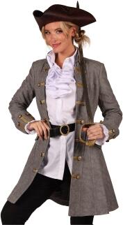 Thetru Karneval Damen Kostüm Jacke Mantel Piratin Anne grau