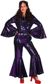 Thetru Karneval Damen Kostüm 80er Disco Jumpsuit Studio lila