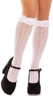 Leg Avenue Damen Kniestrümpfe Spitze weiß