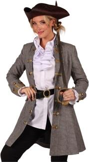 Thetru Karneval Damen Kostüm Jacke Mantel Piratin Anne grau