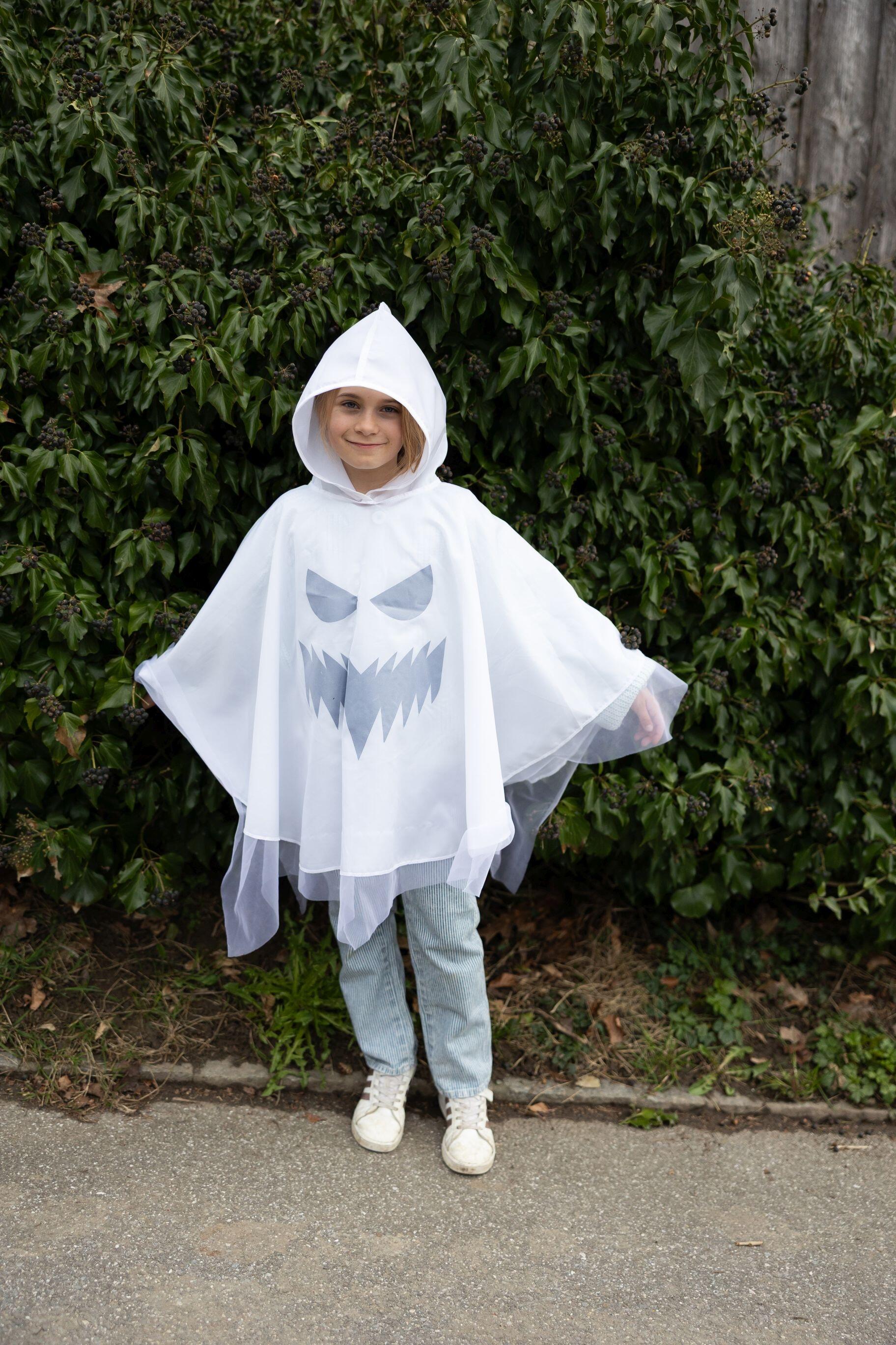 Karneval Halloween Kinder Kostüm Geister Poncho weiß