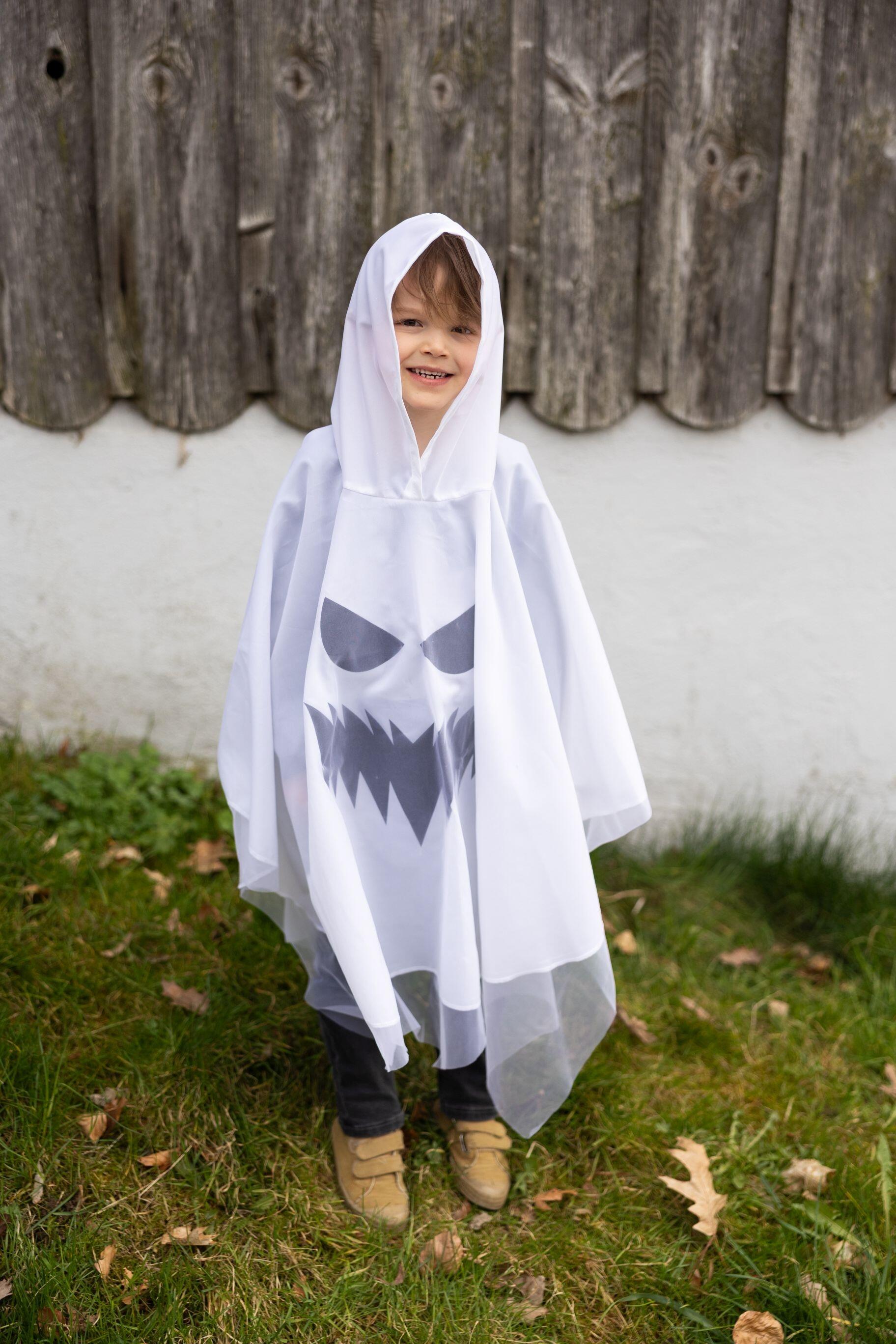 Karneval Halloween Kinder Kostüm Geister Poncho weiß