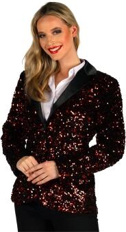 Thetru Karneval Damen Kostüm Jacke Wende-Pailletten rot-schwarz