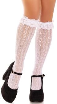 Leg Avenue Damen Kniestrümpfe Spitze weiß