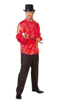 Karneval Herren Satin-Hemd Rüschen rot