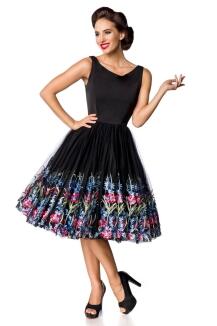 Damen Vintage Kleid mit gesticktem Blumenrock schwarz