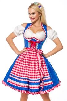 Oktoberfest Unterbrust Dirndl Kleid mit Karoschürze blau