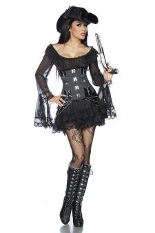 Karneval Damen Piraten Kleid Longbluse schwarz