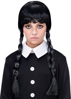 Halloween Karneval Kinder Perücke Mittwoch schwarz