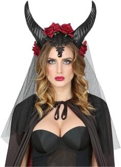 Karneval Halloween Kopfschmuck Demon Hörner mit Schleier