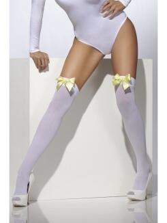 Karneval Damen Strümpfe weiß mit gelber Schleife
