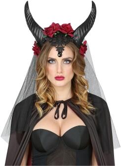Karneval Halloween Kopfschmuck Demon Hörner mit Schleier