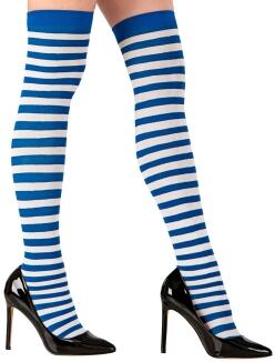 Karneval Damen Strümpfe Overknee XL blau weiß gestreift