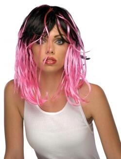 Karneval Damen Perücke Strähnen zweifarbig pink