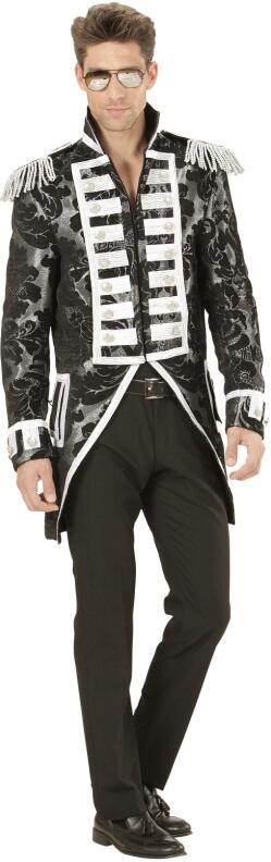 Karneval Herren Kostüm Frack Jackett Brokat schwarz silber