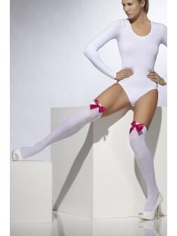 Karneval Damen Strümpfe weiß mit pinker Schleife