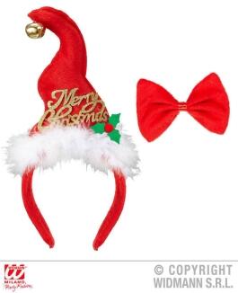 Weihnachten Haarreif Mini-Weihnachtshut mit Glöckchen und Fliege