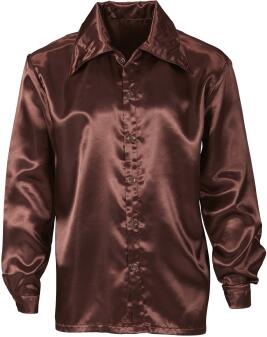 Karneval Fasching Herren Satin Hemd 70er Disco braun