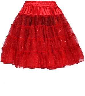 Thetru Karneval Damen Petticoat Rock Glitzer rot