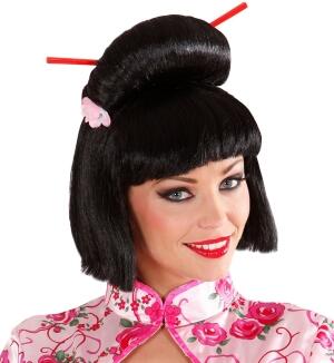 Karneval Damen Perücke Geisha mit Blumen und Stäbchen